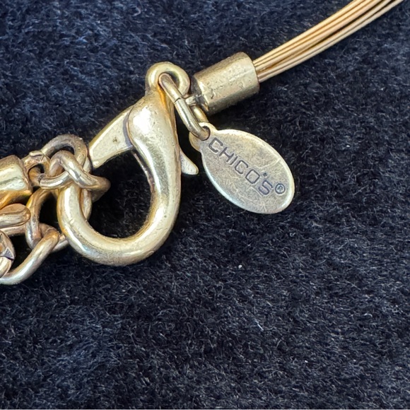 Chico's Large Pendant Necklace Sparkly Floral Golden Stunner Slim Cord Adj. - Picture 5 of 7